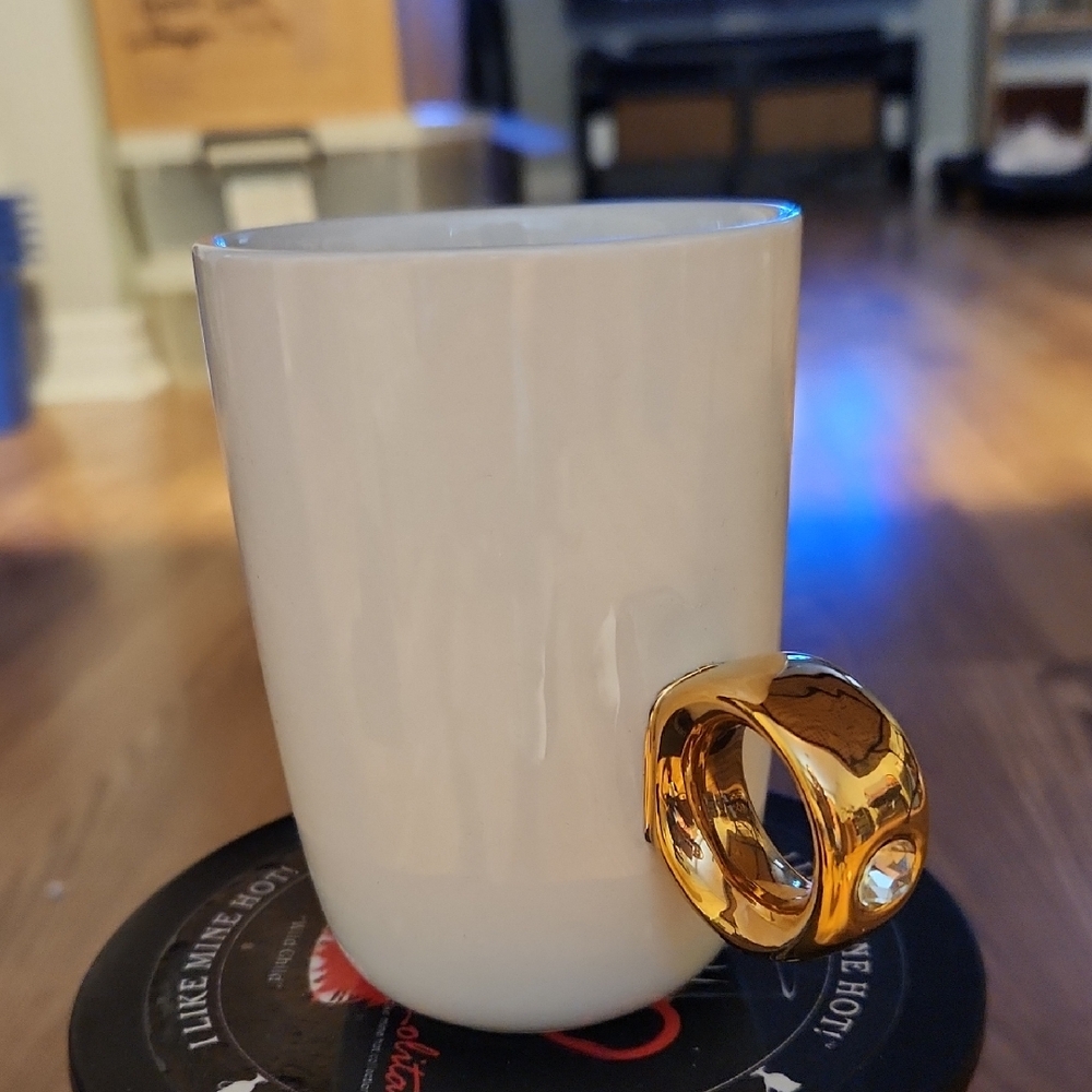 Elegant White Mug with Gold Handle